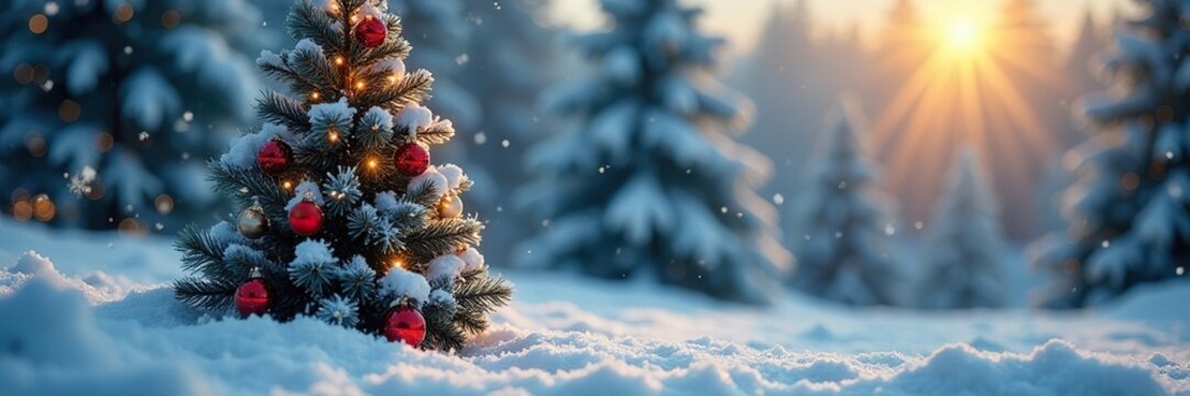 Bild vom Christbaum mit Schneemann und Weihnachtskugel, schneemann, weihnachten, snowy landscape