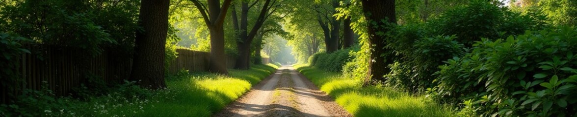 Obraz premium In einer dichten Nebelfilz, eine alte Stra?e mit vielen alten B?umen, stra?e, Natur