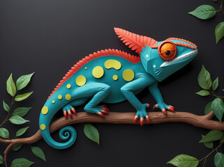Fototapeta premium 3d chameleon paper craft style illustration