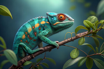 chameleon on a branch portrait close-up photography