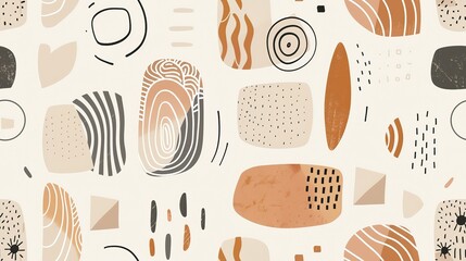  boho earth tone line dot and free form shape abstract background seamless pattern, cheerful optimistic