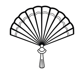 Simple line art icon of a fan, silhouette, outline, vector, illustration, isolated on a white background.