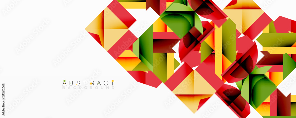 Poster Circles, semi circles, squares and round triangles. Geometric mosaic style pattern abstract background for wallpaper, banner, backdrop, card, book Illustration, landing page