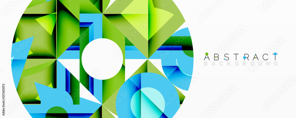 Aufkleber Abstract geometric composition with interlocking circular and angular shapes, featuring smooth gradients and sharp contrasts on a white background