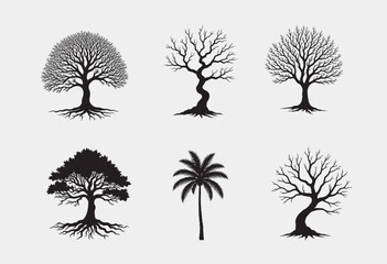 set of trees silhouettes, tree vector, silhouette vector of tree, set of vector tree, tree vector silhouette, tree icon black and white