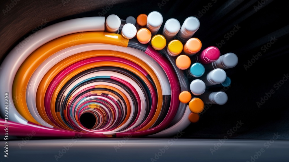 Aufkleber abstract colorful swirling tunnel technology background futuristic design 3d render
