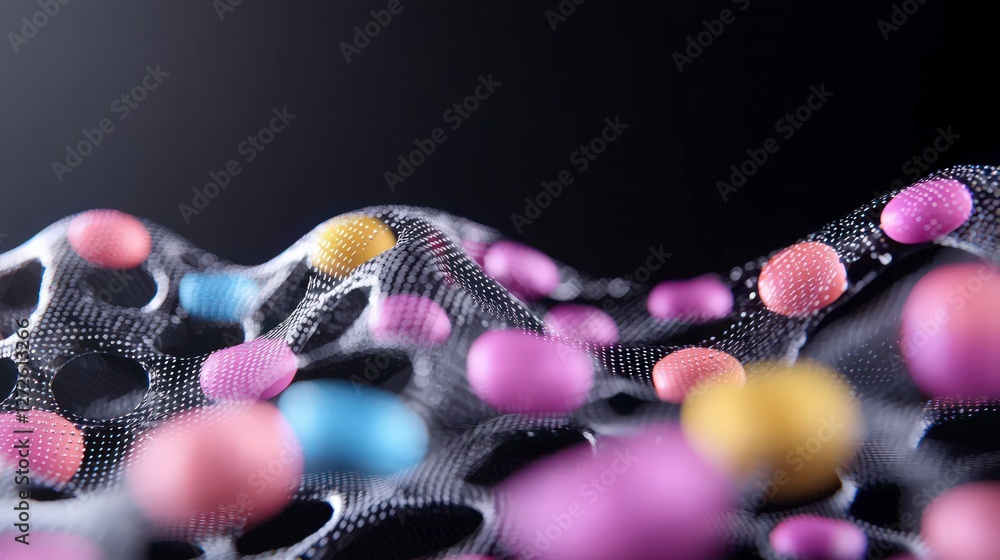 Poster abstract colorful data network 3d spheres mesh connections technology digital futuri