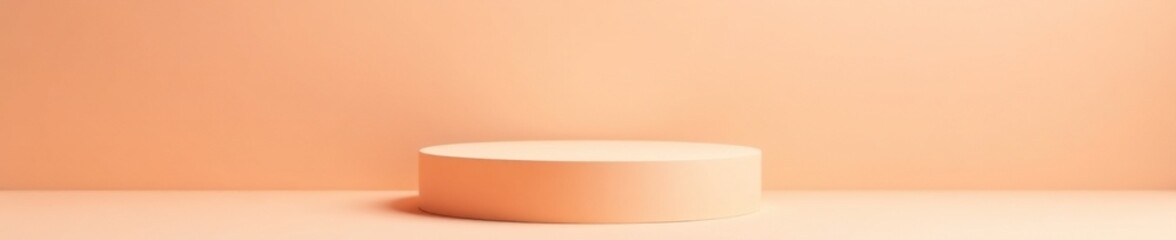 Beige podium provides a neutral base for the peach cube, pedestal, simple