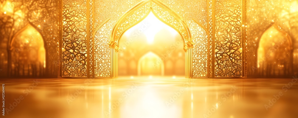 Aufkleber golden architectural hallway with arches and intricate openwork patterns