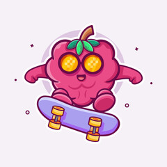 cool raspberry fruit character mascot playing skateboard isolated cartoon