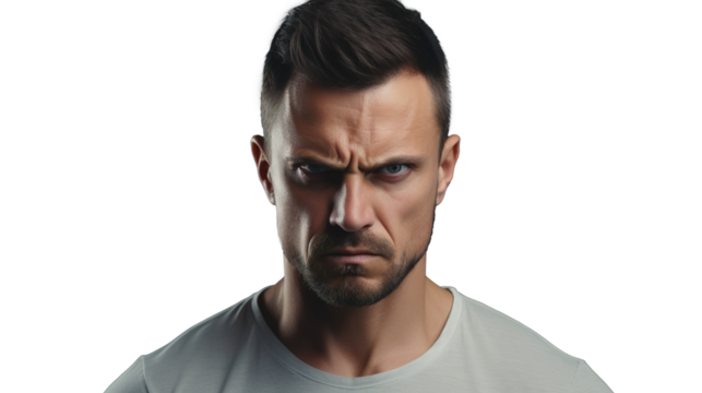 Angry Mad Upset Man Looking at the Camera Isolated on Transparent PNG Background
