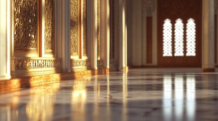 Sunlit Corridor in a Grand Ornate Palace