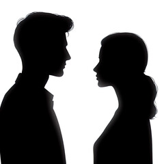 Fototapeta premium Silhouette of a couple, a romantic moment, Man and woman silhouette face to face isolated PNG
