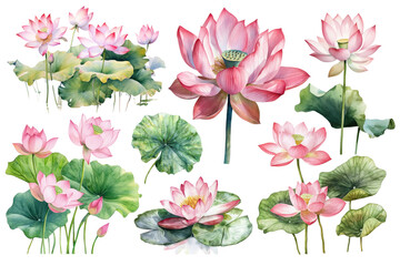 Obraz premium PNG Elegant watercolor lotus flowers on transparent background