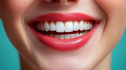 Genuine smile with bright teeth and lip enhancement dental care studio portrait calm atmosphere oral health concept