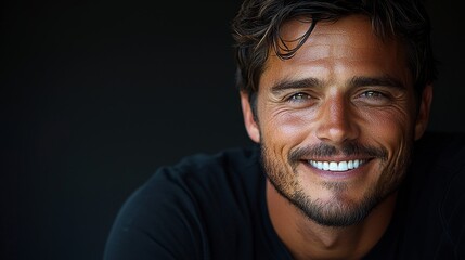 Fototapeta premium Charming smile of a man portrait photography indoor natural light close-up dental health inspiration