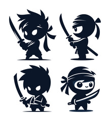 vector set silhouette of cute ninja or samurai (artwork 1) © mr.mmz
