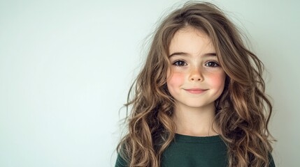 Happy Child  Studio Portrait  Girl with Long Brown Hair  Smiling Kid
