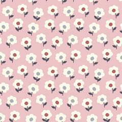 Cute simple pink floral pattern. Seamless Background with tiny flowers for textile print. 
