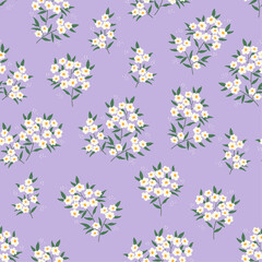 Hand drawn wildflowers vector seamless pattern. Purple bouquets floral illustration for print.