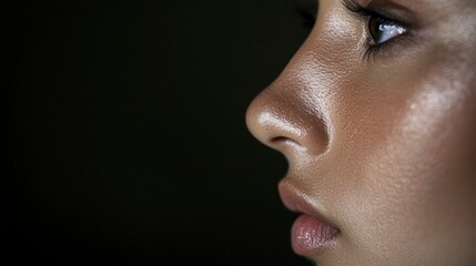 Elegant Close up  Woman s Profile   Beautiful Skin  Asian Features   High Resolution Beaut