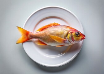 Obraz premium Single Fish in Dish: Panoramic Culinary Still Life Photography
