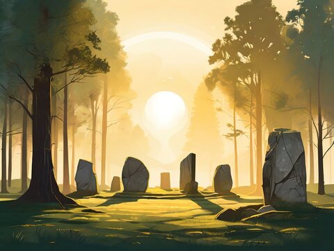 Stone in junggle illustration background