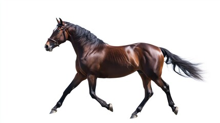 Bay horse in a clean, minimalist composition, symbolizing elegance and simplicity.