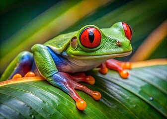 Fototapeta premium Sleeping Red-Eyed Tree Frog Close-Up, Costa Rica Rainforest Wildlife