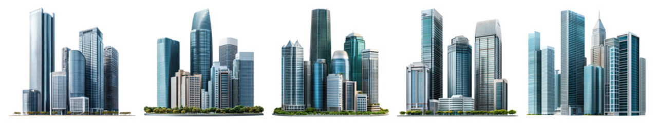 PNG Modern urban skyscraper skyline, element set on transparent background