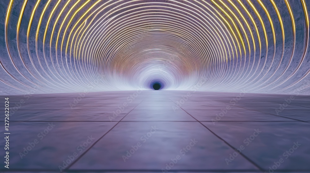 Poster futuristic neon tunnel abstract digital technology network big data 3d render