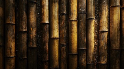 Obraz premium Close up of a textured bamboo wall with vertical sticks and natural patterns