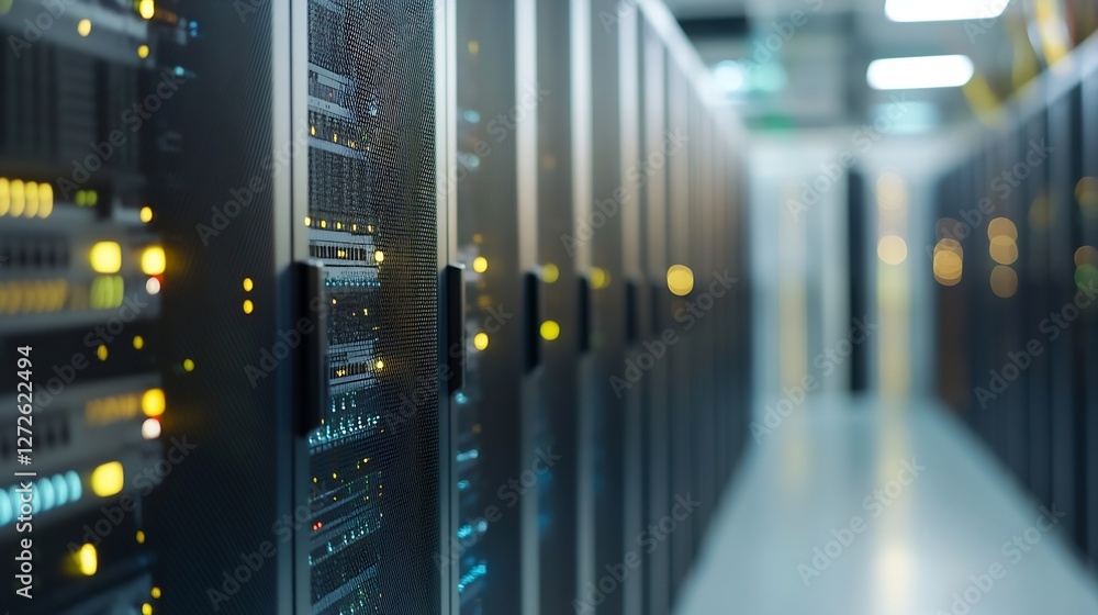 Fototapete modern data center with rows of servers and led lights in a technological environment : generative a