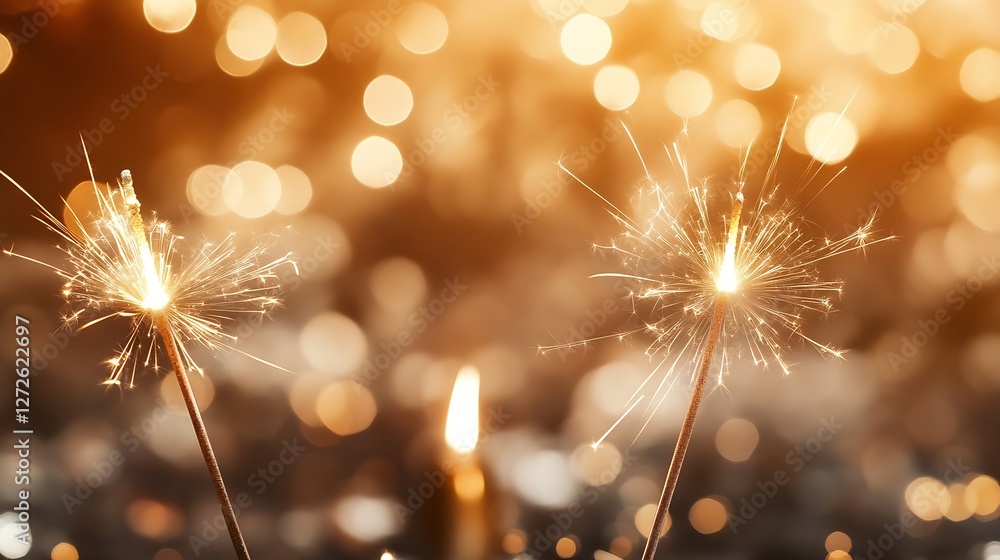 Poster sparkling night with magical sparklers and glowing bokeh background : generative ai