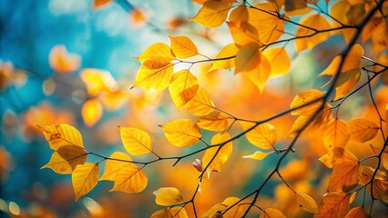 Soft Focus Autumn Leaves, Pastel Blue Background, Fall Foliage Photography