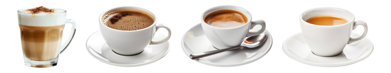 Fototapeta premium PNG Diverse coffee cup assortment displayed, element set on transparent background