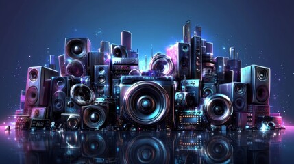 Obraz premium Audio Equipment Metropolis: A Symphony of Sound in Digital Art