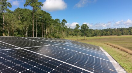 Solar panels generate energy in a rural landscape