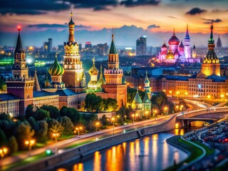 Sparkling City Lights of Russia at Night - High Resolution Stock Photo