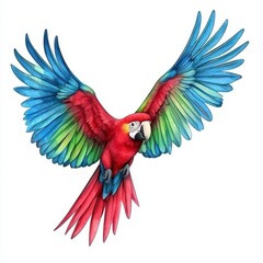 Obraz premium Scarlet Macaw in Flight Watercolor Painting