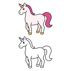 Horse Unicon Illustration and Coloring page 