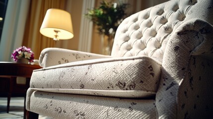 Luxurious Beige Armchair  Cozy Living Room  Home Decor  Comfortable Furniture