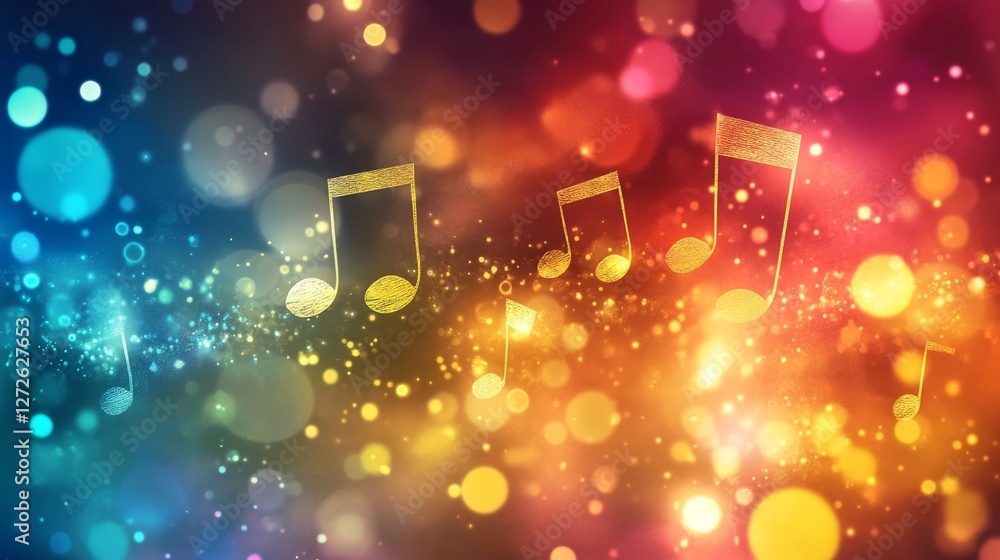 Poster Musical Notes in a Colorful Bokeh Background