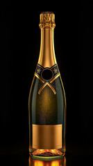 Champagne Bottle with Golden Foil and Elegant Black and Gold Label on Dark Background