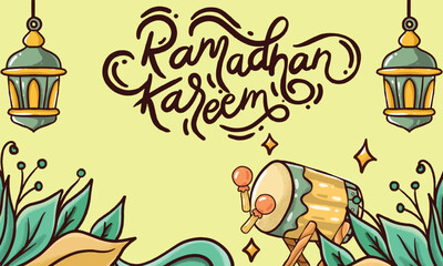 ramadan kareem themed poster design with bedug cartoon style