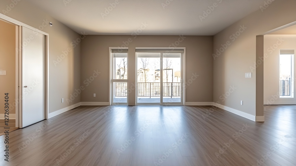 Aufkleber spacious empty room with modern design and natural lighting from large windows : generative ai