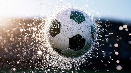 Naklejka premium Soccer Ball Action Shot Wet Fast Dynamic Game Sports Competition Goal Victory St