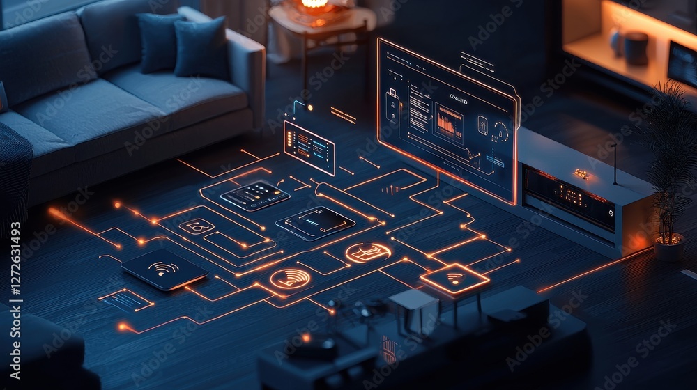 Poster enhancing smart home automation through iot networks connected living room digital visualization mod