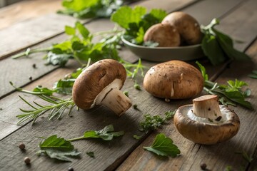 mushrooms on a wooden table