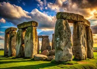 Stonehenge Close-Up: Ancient Megalithic Stones, High-Resolution Stock Photo